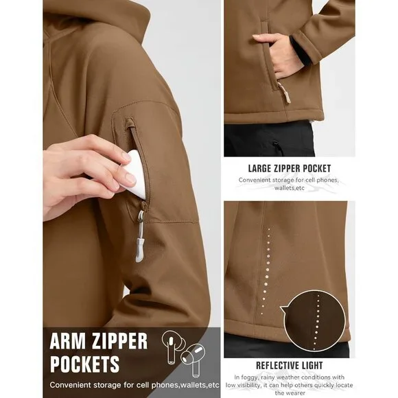 Women's Brown Fleece Lined Fabric Winter Warm Windproof Vest Hooded Jacket Coat - Picture 4 of 6